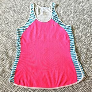 NIKE Vintage Hot Pink Blue Striped Dri-Fit Training Active Tank Top - Small